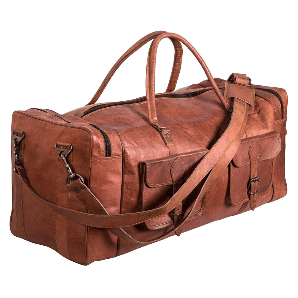 Cuero Bags 30-inch Vintage Handmade Leather Duffel Bag - Naturally Tanned Goat Leather Travel Bag