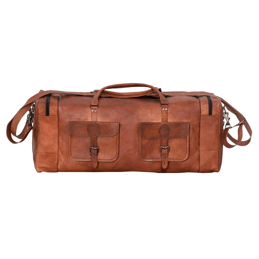 Cuero Bags 30-inch Vintage Handmade Leather Duffel Bag - Naturally Tanned Goat Leather Travel Bag - Image 2
