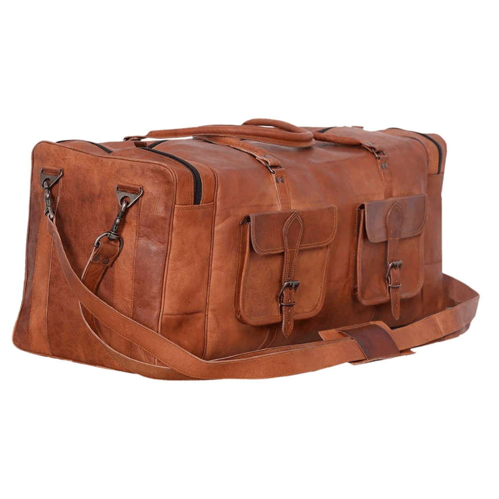Cuero Bags 30-inch Vintage Handmade Leather Duffel Bag - Naturally Tanned Goat Leather Travel Bag - Image 3