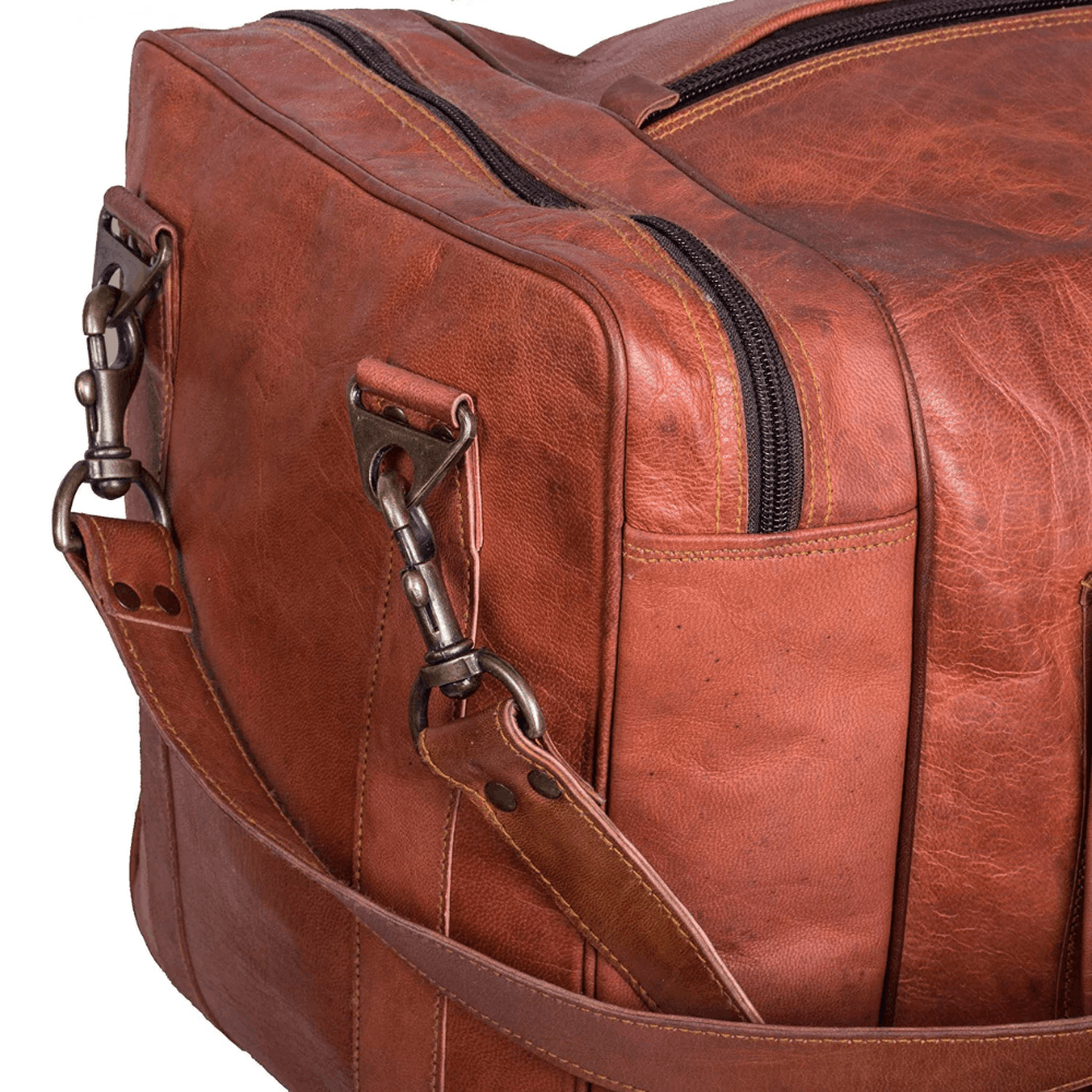 Cuero Bags 30-inch Vintage Handmade Leather Duffel Bag - Naturally Tanned Goat Leather Travel Bag - Image 4