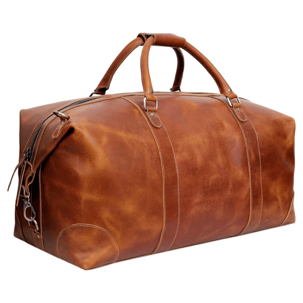 Handmade 24-inch Buffalo Leather Travel Duffel Bag - Tan Vintage Weekender and Carry-On Cabin Bag - Image 2