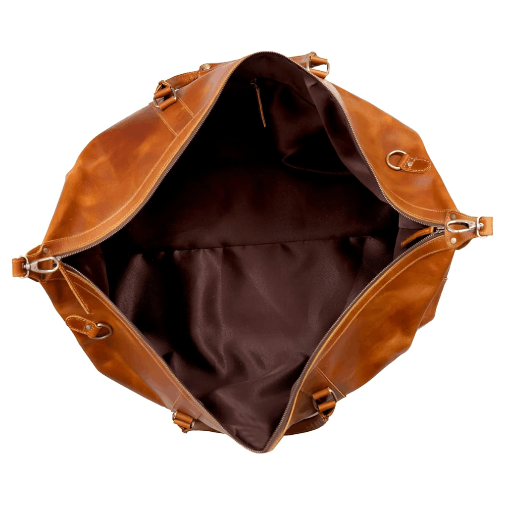 Handmade 24-inch Buffalo Leather Travel Duffel Bag - Tan Vintage Weekender and Carry-On Cabin Bag - Image 4